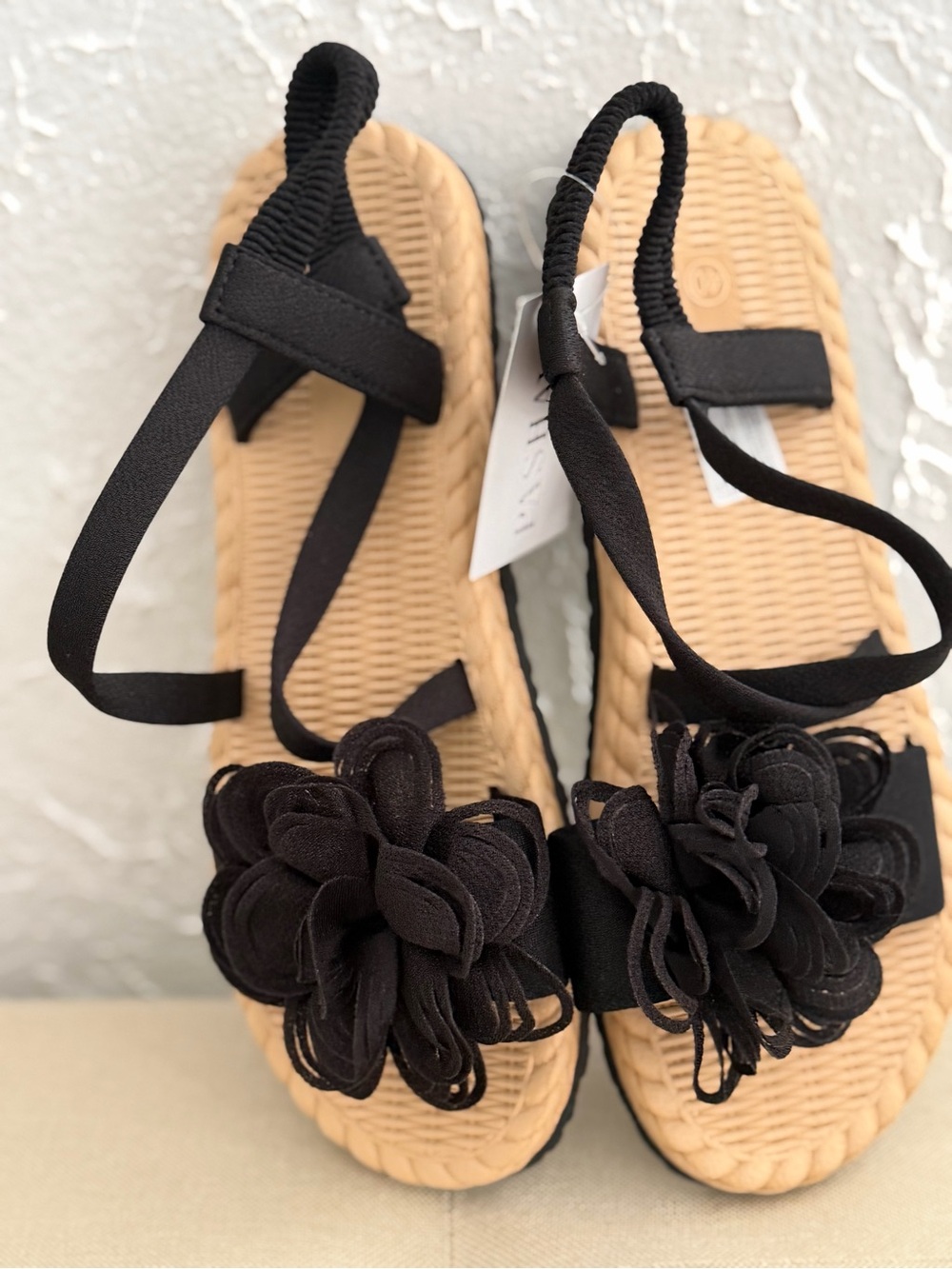 2/$13 Women's Black Floral Ankle-Strap Sandals